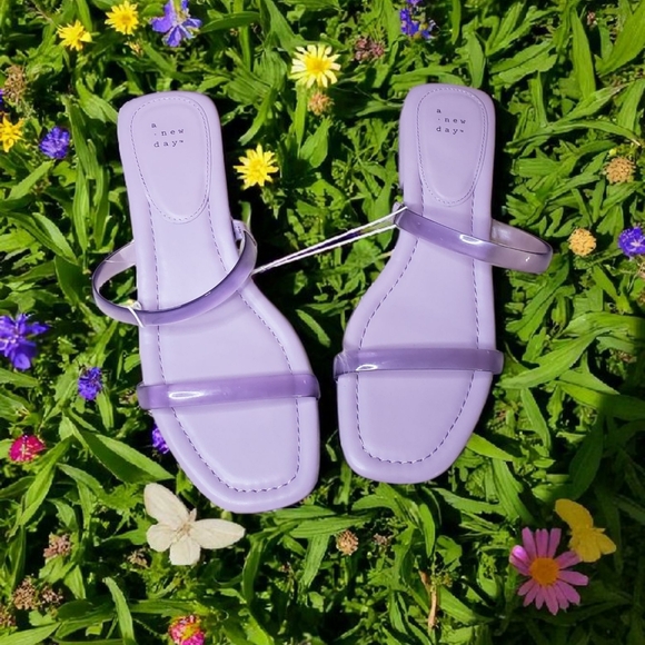 a new day Shoes - A New Day NWT Annie Lavender Purple 2 Strap Jelly Slide Block Heel Flat Sandals